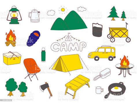 Ilustración de Conjunto De Ilustraciones De Iconos De Camping Y