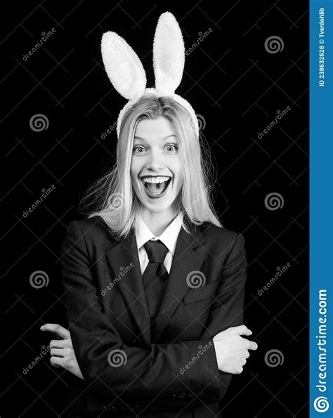 beautiful woman in fashion bunny mask spring holiday easter woman with bunny costume stock