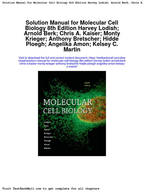 Full Download Solution Manual For Molecular Cell Biology 8th Edition