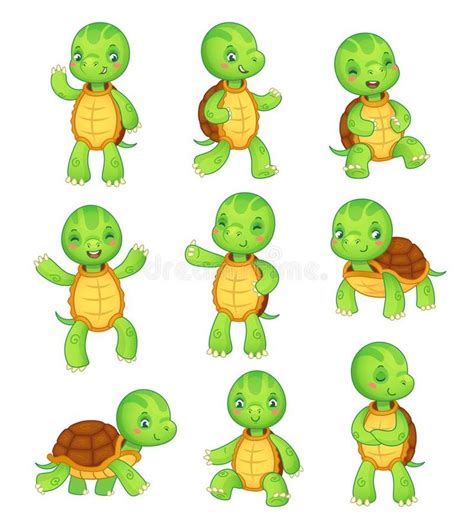 Best Cute Cartoon Turtles Walking Illustrations Royalty