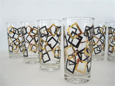 Mid Century Highball Glass Tumbler Set Of Four Atomic Etsy Decor Glasses Highball Glass