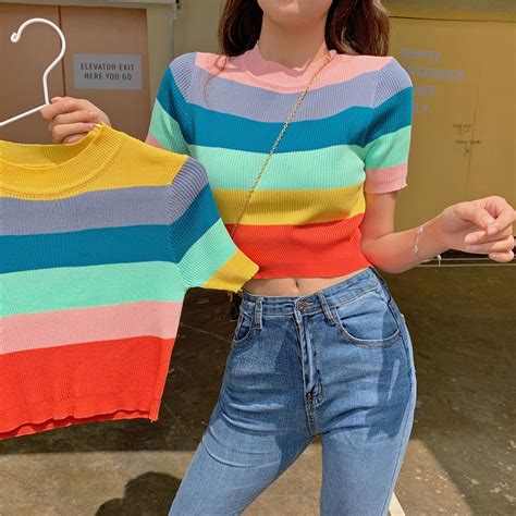 Rainbow Color Knitting Crop Top On Storenvy