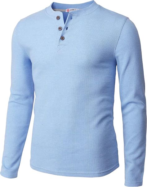 H2h Mens Casual Slim Fit Henley Long Sleeve T Shirts Of Waffle Cotton