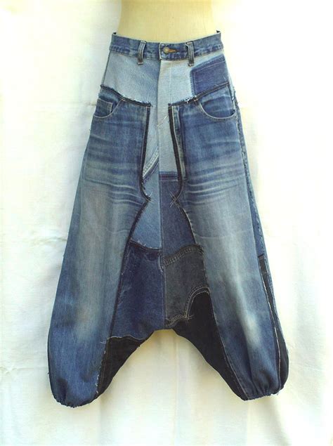 Unisex Harem Pants In Patchwork Of Recycled Jeans Custom Made