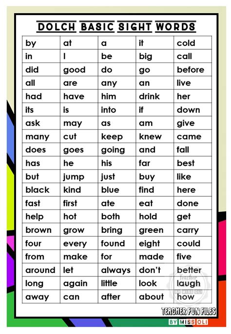 Teacher Fun Files Dolch Basic Sight Words