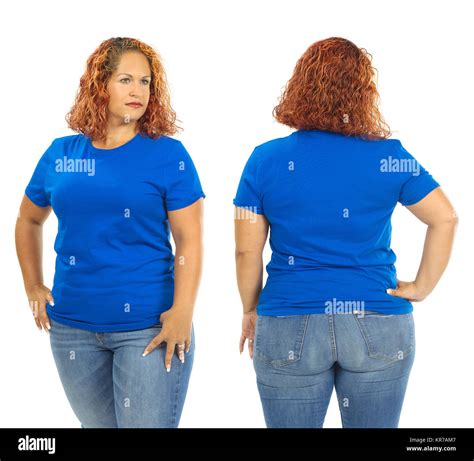 Woman Wearing Blank Blue Shirt Front And Back Stock Photo Alamy