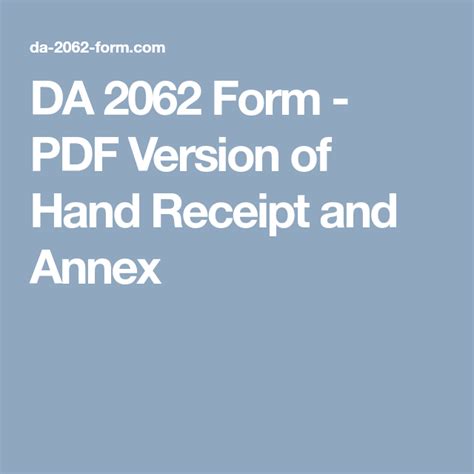 Da 2062 Form Pdf Version Of Hand Receipt And Annex Annex Receipt