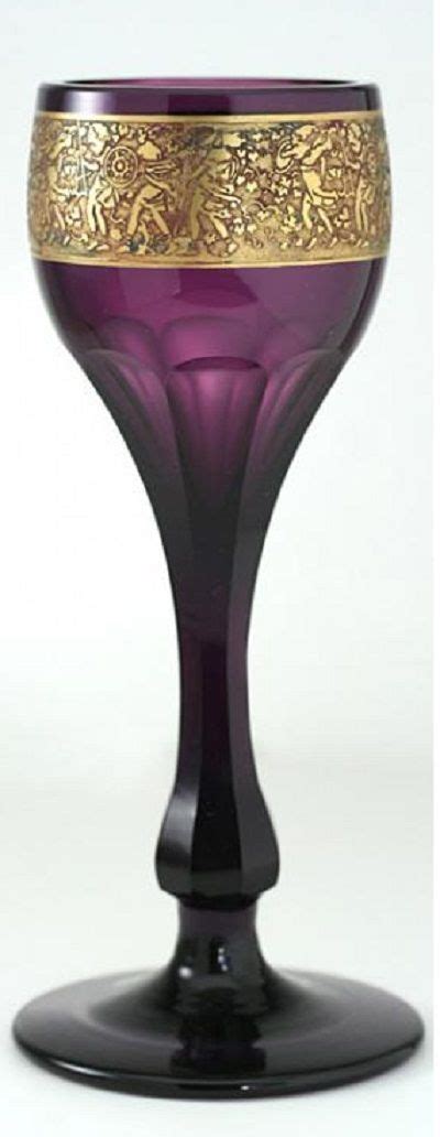 Moser Karlsbad Amethyst Wine Glasses Beakers With Oroplastic Amzonian Frieze Moser Glass