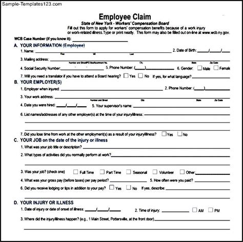 Workers Compensation Claim Form Sample Templates Sample Templates