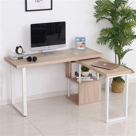 Homcom Rotating Desk Corner Desk L Shaped Pc Computer Workstation