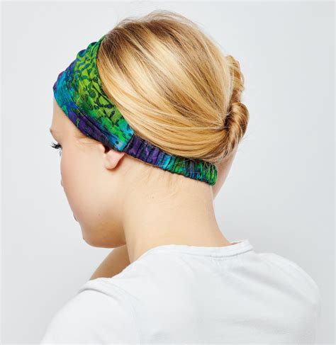 Boho Style Cotton Bandana Headband Purple Green Elasticated Back