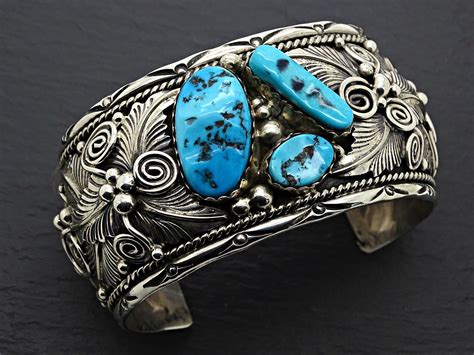 Big Mens Cuff Turquoise Silver Native American Cuff Bracelet Etsy
