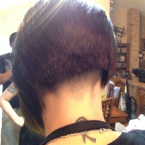 Inverted bob on thick dark hair with blocked clippered nape (15546 | by short hairstyles and makeovers). inverted asymmetric bob with buzzed nape | Just napes ...