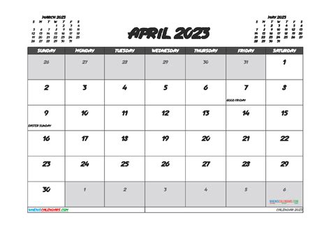 Free Printable April 2023 Calendar Template Pdf And Image