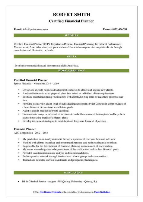 List the firm's name and the dates you started/stopped. Financial Planner Resume Samples | QwikResume