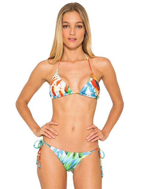 triangle bikini with removable foam padding colourful feathers halter bikini imperial