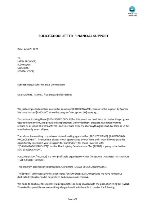 Sample Letter Of Financial Support For Employer Request For Financial