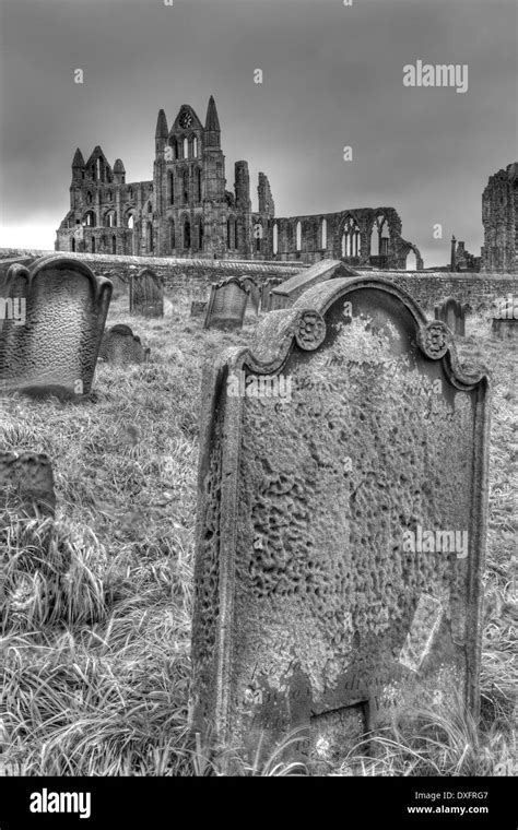 Whitby Abbey And Old Cemetery Whitby North Yorkshire United Stock