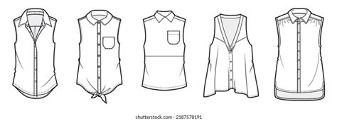 Womens Blouse Set Flat Sketch Vector Stock Vector Royalty Free