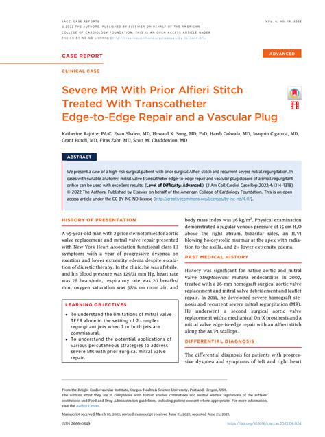 Pdf Severe Mr With Prior Alfieri Stitch Treated With Transcatheter