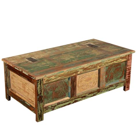 Rustic Top Hinged Reclaimed Wood Standing Coffee Table Chest