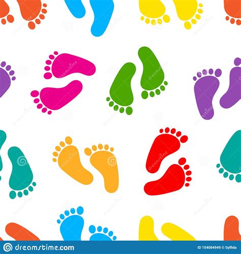 Abstract Seamless Pattern With Colorful Traces Of Human Feet. Footprint ...