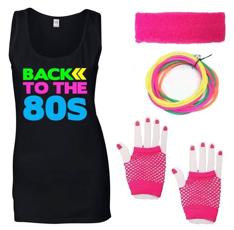Back To The 80s Ladies Vest And Accessories Fancy Dress Costume Outfit