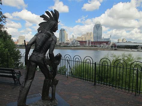 A View Of Cincinnati While Standing Next To The Statue Of Chief Little