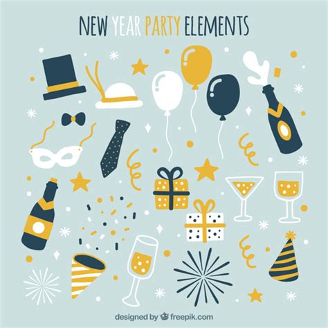 Free Vector Collection Of Hand Drawn Party Elements For New Year