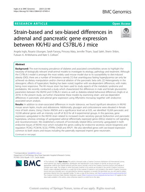 Pdf Strain Based And Sex Biased Differences In Adrenal And Pancreatic