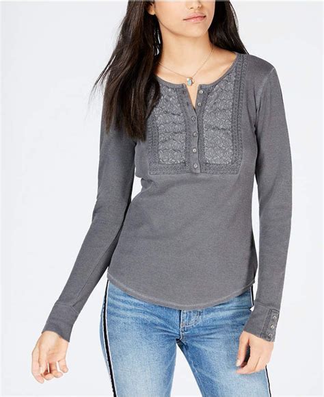 Lucky Brand Cotton Embroidered Henley Top Henley Top Henley Shirts Back To School Outfits