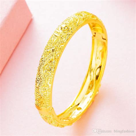 Luxury Phoenix Dragon Pattern Bangle 18k Yellow Gold Filled Wedding