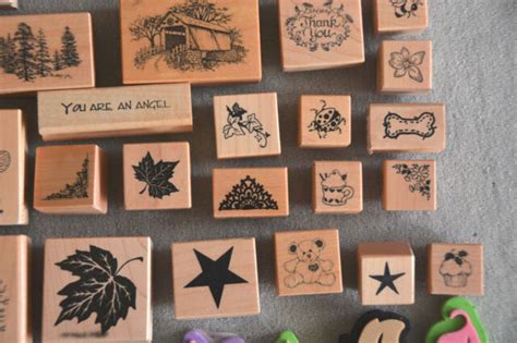 Large Lot Wood Mounted Rubber Craft Stamps With A Few Foam Stamps