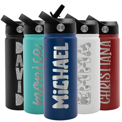 Kids Water Bottle Personalized W Straw Lid Double Wall Insulated 18