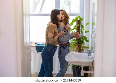 Lesbian Couple Bathroom Home Stock Photo Shutterstock