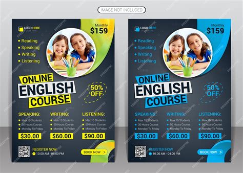 Premium Vector Online Learn English Language Course Lessons Flyer