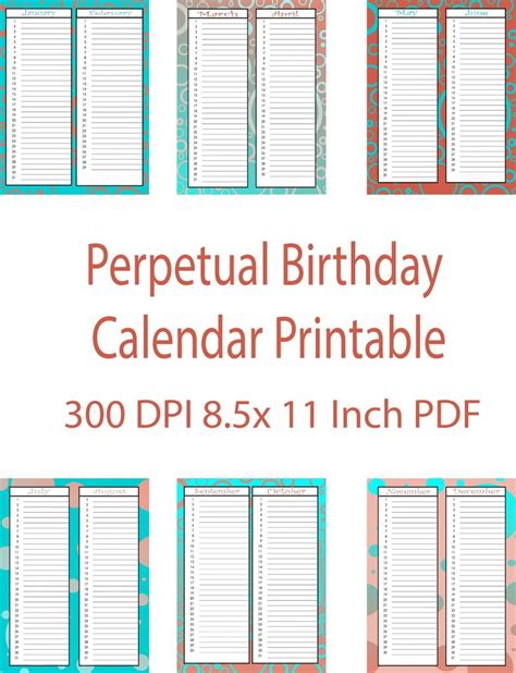 Perpetual Calendar Set Instant Download Printable Pdf Perpetual