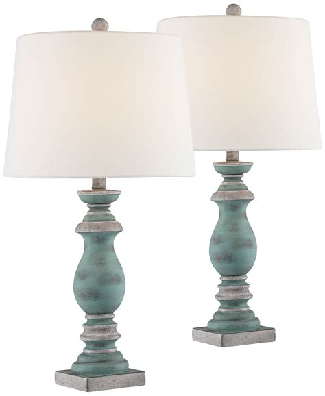 Regency Hill Country Cottage Table Lamps Set Of 2 Blue Gray Washed