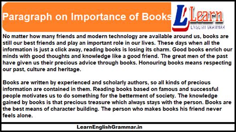 Paragraph On Importance Of Books In English For Students