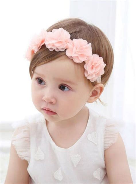 Baby Flower Headband Pink Ribbon Hair Bands Handmade Baby Flower