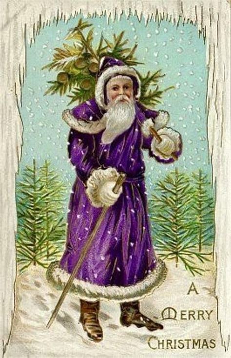 Vintage Santa Claus Christmas Purple Graphic Image Art Fabric Etsy