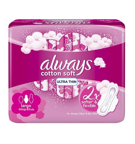 Always 8 Cotton Soft Ultra Thin Large Pads With Wings From Supermar