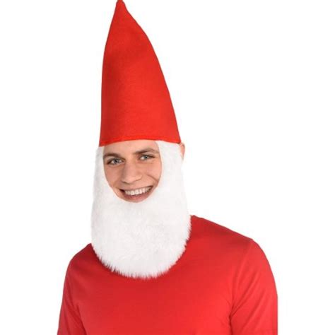 Red Gnome Hat With Attached Beard Costume World