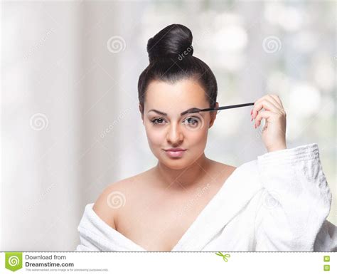 Pretty Woman Brushing Her Eyebrow Stock Photo Image Of Difference
