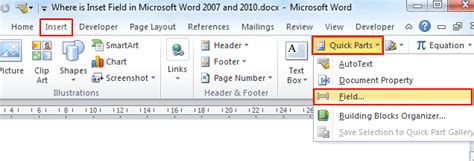 Where Is The Insert Field In Microsoft Word 2007 2010 2013 2016