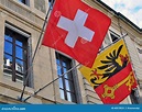 Banderas de Ginebra, Suiza imagen de archivo. Imagen de ciudad - 60578531