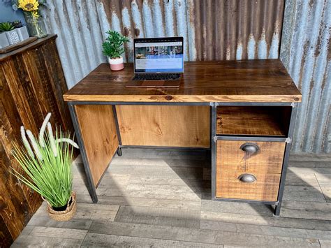Industrial Rustic Desk With Storage Compact Desk For Home Office Desk