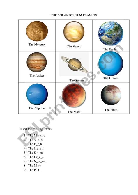 Solar System Planets For Kids Worksheets