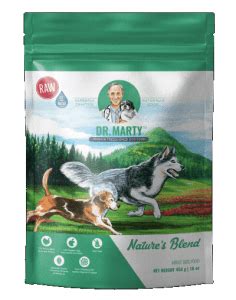 The fiber content of your dog food should be between 1.4% and 3.5% and the moisture content should be between 6% and 10%. Dr. Marty Pets Nature's Blend Review - Pet Food Reviewer