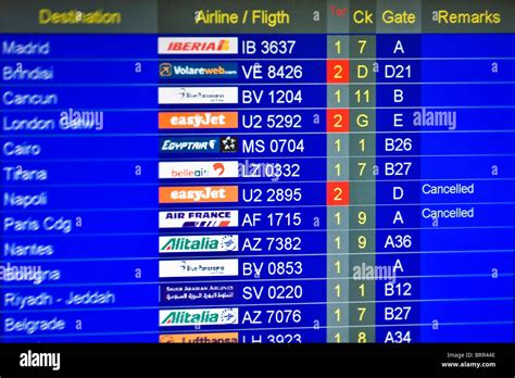 Airport Information Board Showing Arrivals And Departures Of Flights